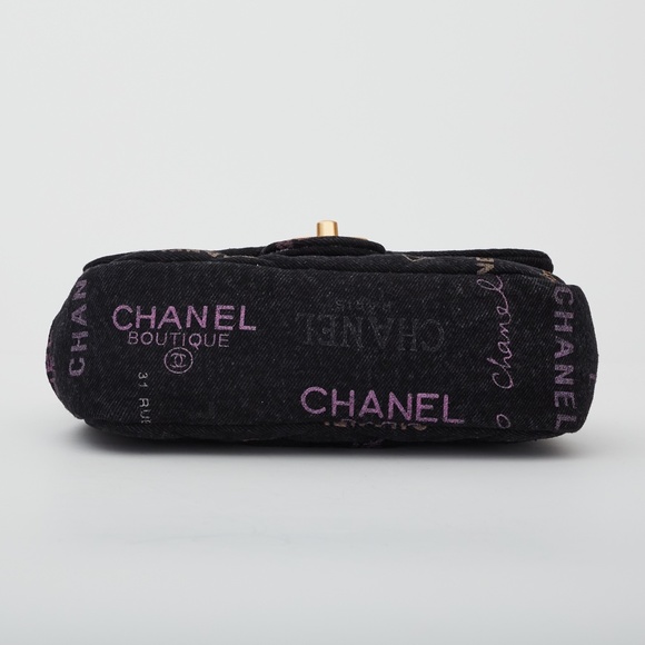 CHANEL PRINTED LOGO BLACK DENIM SMALL GRAFFITI FLAP BAG (2021) - Picture 4 of 8